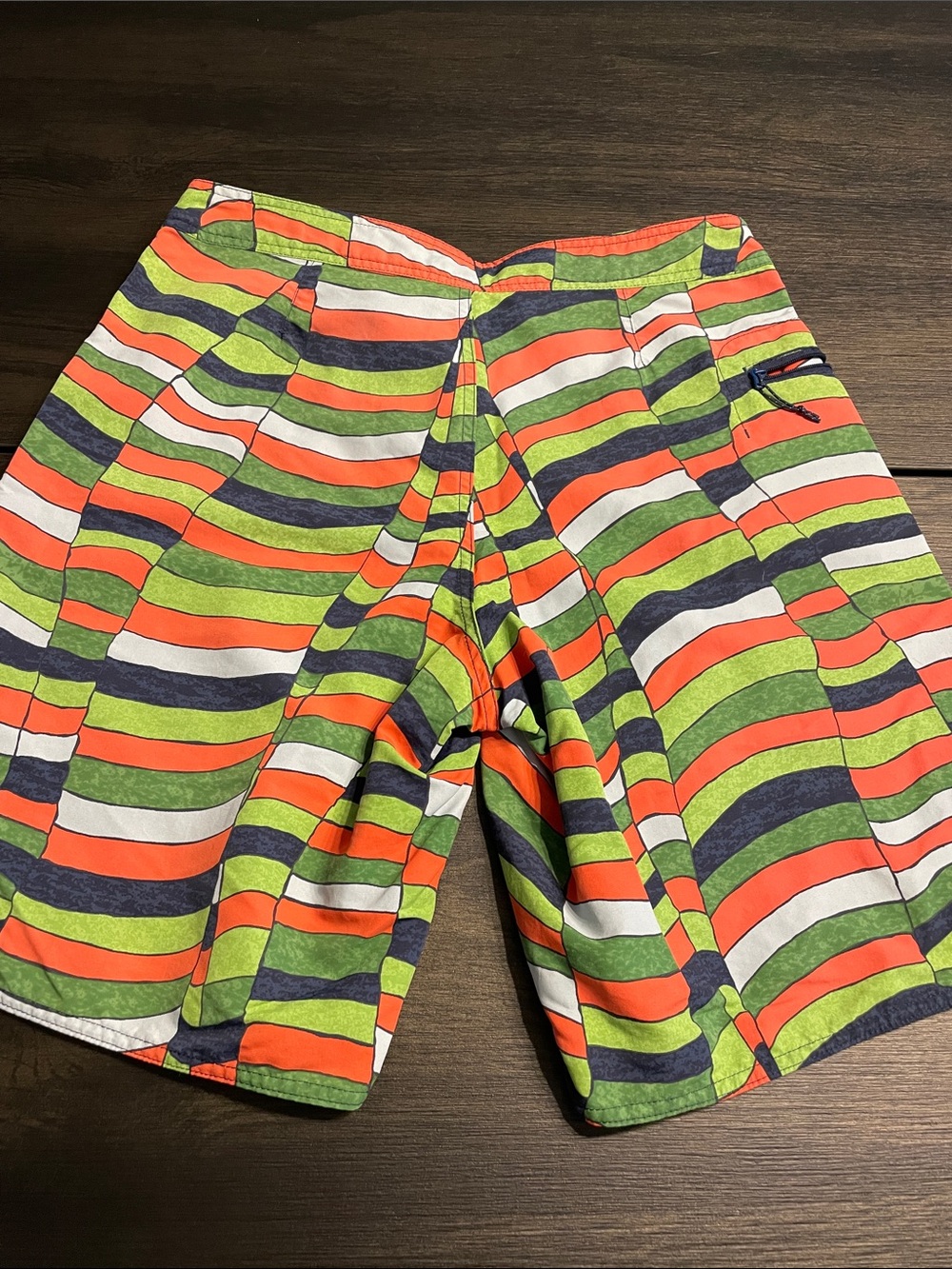 Patagonia Men's Striped Swim Shorts - Green/Orange/Navy - Picture 4 of 6